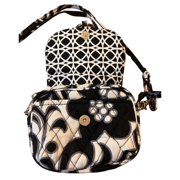 Vera Bradley Geometric Print Mini Black and White Crossbody Shoulder Bag Belt - Picture 3 of 6